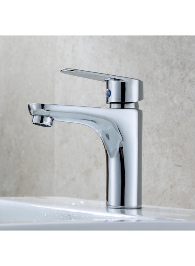 Hot and cold bathroom sink mixer made of zinc alloy anti rust chrome color with 60 cm water hoses - Image 1
